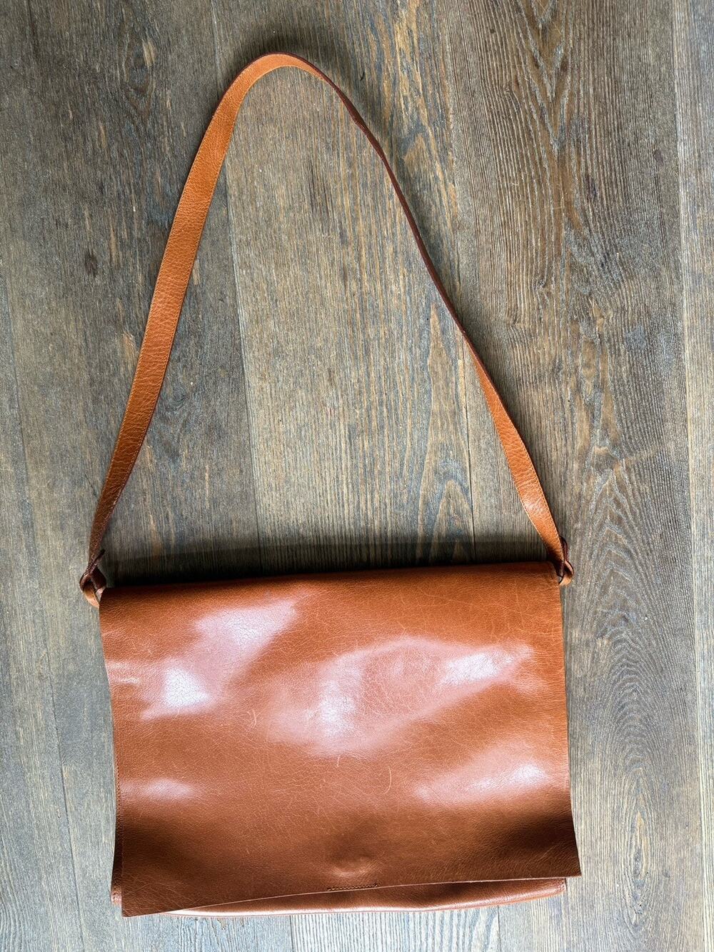 Handmade Brown Leather Messenger Bag Expandable Laptop Briefcase Minimalist Bag - Picture 1 of 9
